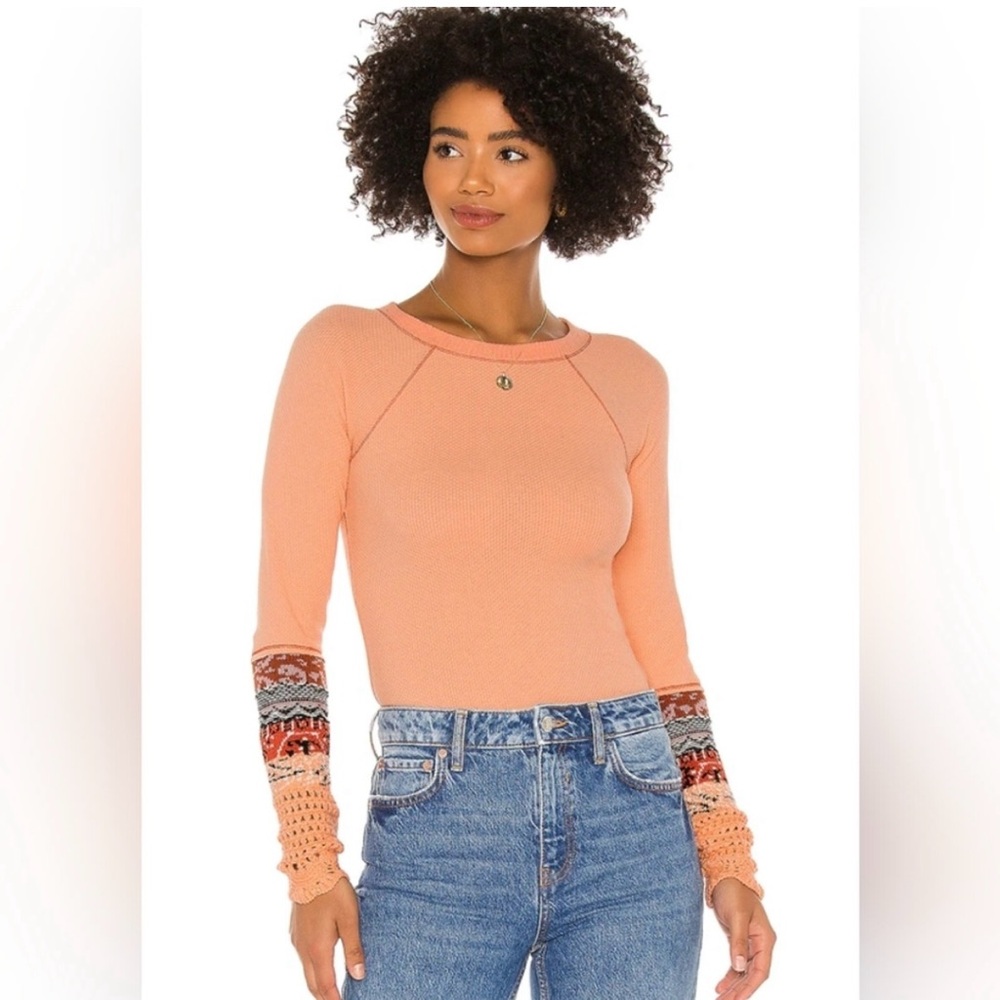 Coral Free People Thermal with Knit Sleeves